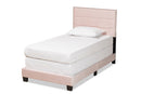 Ubud Glam Light Pink Velvet Fabric Upholstered Twin Size Panel Bed Baxton