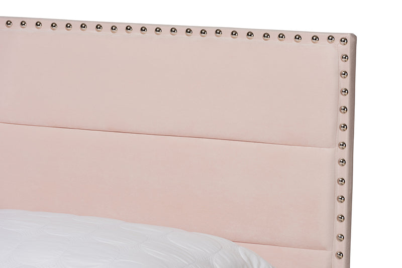 Ubud Modern and Contemporary Glam Light Pink Velvet Fabric Upholstered Full Size Panel Bed