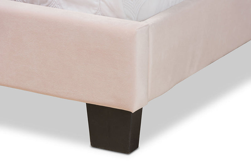 Ubud Glam Light Pink Velvet Fabric Upholstered Queen Size Panel Bed Baxton