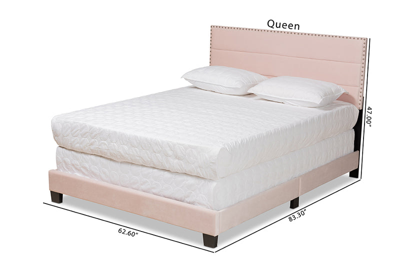 Ubud Modern and Contemporary Glam Light Pink Velvet Fabric Upholstered Full Size Panel Bed