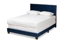 Ubud Glam Navy Blue Velvet Fabric Upholstered Queen Size Panel Bed Baxton