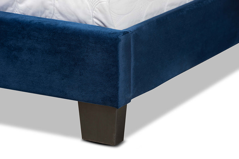 Ubud Modern and Contemporary Glam Navy Blue Velvet Fabric Upholstered Queen Size Panel Bed