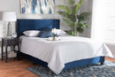 Ubud Glam Navy Blue Velvet Fabric Upholstered Queen Size Panel Bed Baxton