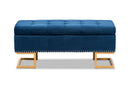 Carville Navy Blue Velvet Fabric Gold Finished Metal Storage Ottoman Baxton