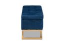 Carville Navy Blue Velvet Fabric Gold Finished Metal Storage Ottoman Baxton