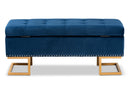 Carville Navy Blue Velvet Fabric Gold Finished Metal Storage Ottoman Baxton