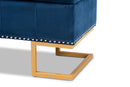 Carville Navy Blue Velvet Fabric Gold Finished Metal Storage Ottoman Baxton