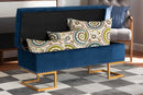 Carville Navy Blue Velvet Fabric Gold Finished Metal Storage Ottoman Baxton