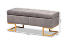 Carville Gray Velvet Fabric Upholstered and Gold Finished Metal Storage Ottoman Baxton