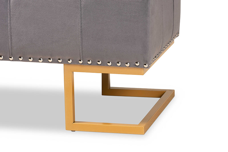 Carville Luxe and Glam Gray Velvet Fabric Upholstered and Gold Finished Metal Storage Ottoman