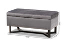 Barrington Gray Velvet Fabric Upholstered and Dark Brown Storage Ottoman Baxton