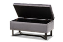 Barrington Gray Velvet Fabric Upholstered and Dark Brown Storage Ottoman Baxton