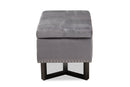 Barrington Gray Velvet Fabric Upholstered and Dark Brown Storage Ottoman Baxton