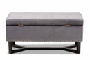 Barrington Gray Velvet Fabric Upholstered and Dark Brown Storage Ottoman Baxton
