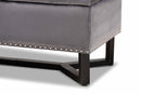 Barrington Gray Velvet Fabric Upholstered and Dark Brown Storage Ottoman Baxton