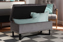 Barrington Gray Velvet Fabric Upholstered and Dark Brown Storage Ottoman Baxton
