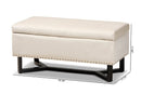 Barrington Beige Velvet Fabric Upholstered and Dark Brown Storage Ottoman Baxton
