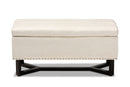 Barrington Beige Velvet Fabric Upholstered and Dark Brown Storage Ottoman Baxton