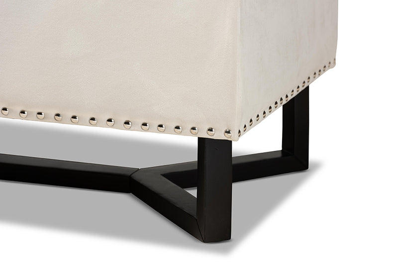 Barrington Modern and Contemporary Beige Velvet Fabric Upholstered and Dark Brown Finished Wood Storage Ottoman