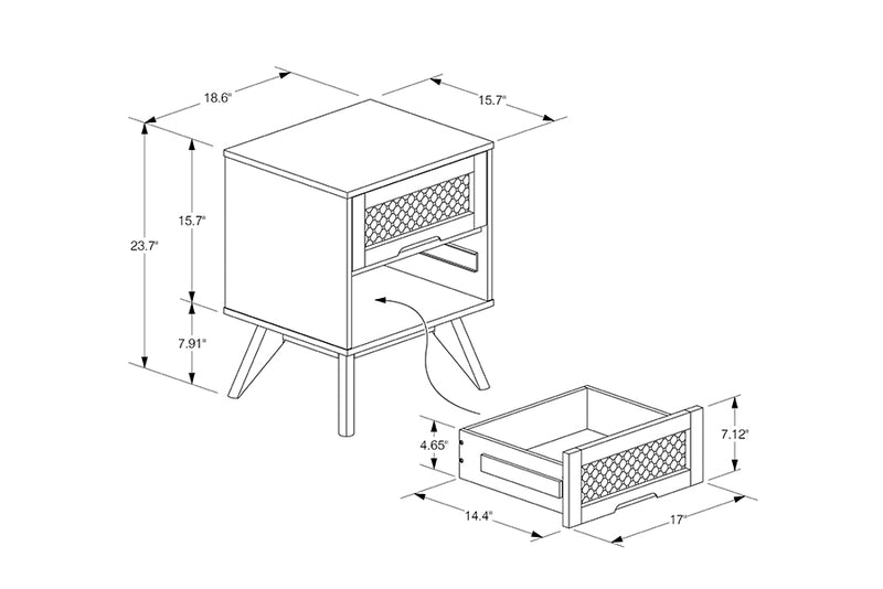 Flint Mid-Century Modern Walnut Brown Finished Wood and Synthetic Rattan 2-Drawer Nightstand