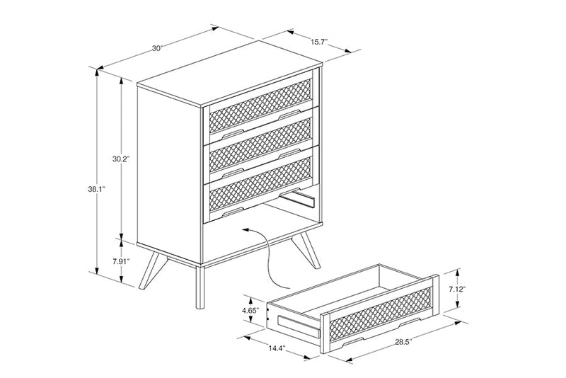 Flint Walnut Brown and Synthetic Rattan 4-Drawer Chest Baxton
