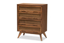 Flint Walnut Brown and Synthetic Rattan 4-Drawer Chest Baxton