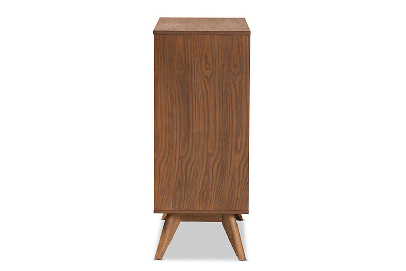 Flint Walnut Brown and Synthetic Rattan 4-Drawer Chest Baxton