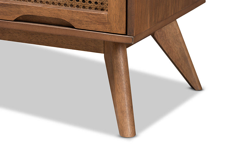 Flint Walnut Brown and Synthetic Rattan 4-Drawer Chest Baxton