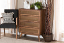 Flint Walnut Brown and Synthetic Rattan 4-Drawer Chest Baxton