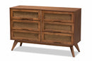 Flint Walnut Brown and Synthetic Rattan 6-Drawer Dresser Baxton