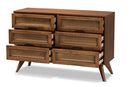 Flint Walnut Brown and Synthetic Rattan 6-Drawer Dresser Baxton