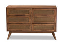 Flint Walnut Brown and Synthetic Rattan 6-Drawer Dresser Baxton