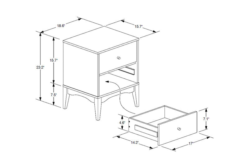 Quincia Ash Walnut 2-Drawer Nightstand Baxton