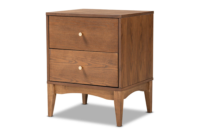 Quincia Mid-Century Modern Ash Walnut Finished Wood 2-Drawer Nightstand