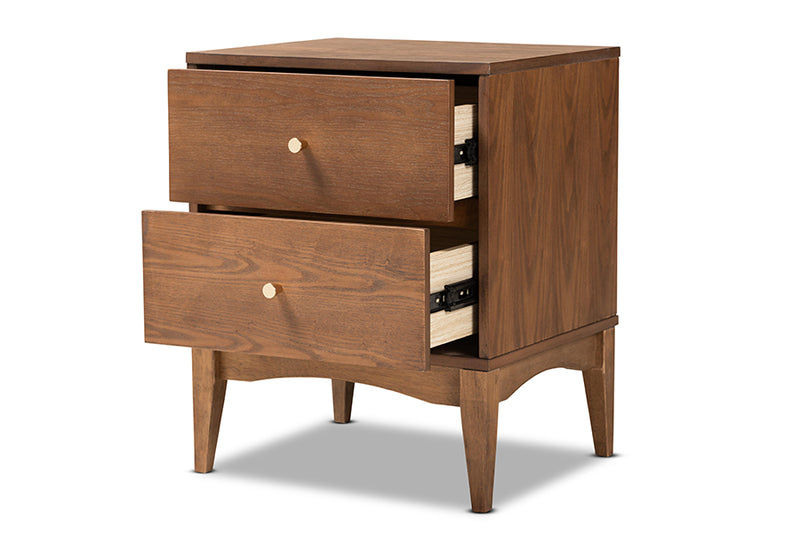 Quincia Mid-Century Modern Ash Walnut Finished Wood 2-Drawer Nightstand