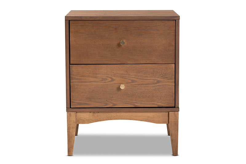 Quincia Mid-Century Modern Ash Walnut Finished Wood 2-Drawer Nightstand