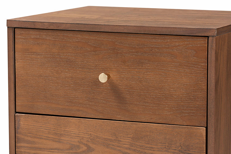 Quincia Mid-Century Modern Ash Walnut Finished Wood 2-Drawer Nightstand