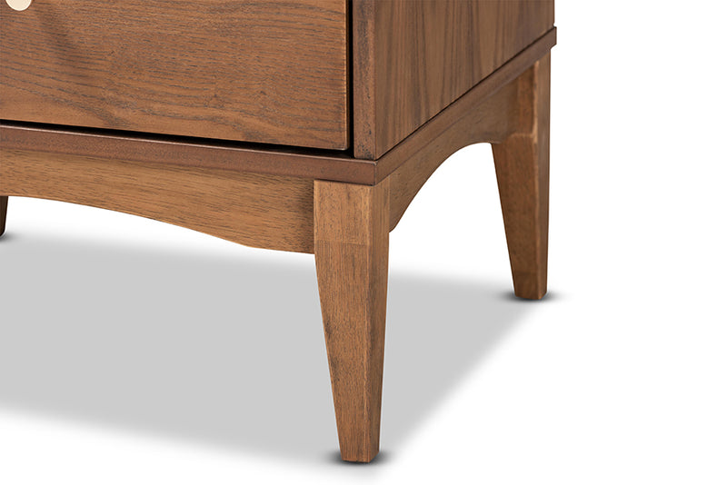 Quincia Mid-Century Modern Ash Walnut Finished Wood 2-Drawer Nightstand