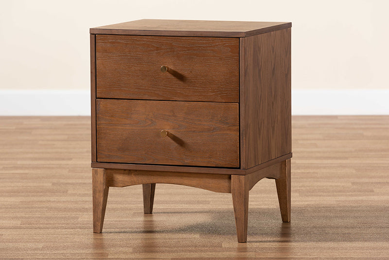 Quincia Mid-Century Modern Ash Walnut Finished Wood 2-Drawer Nightstand