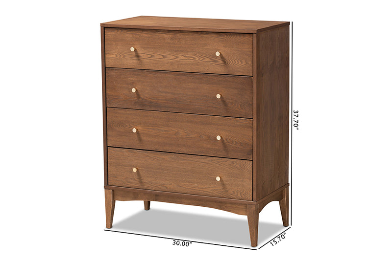 Quincia Mid-Century Modern Ash Walnut Finished Wood 4-Drawer Chest