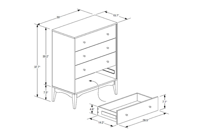 Quincia Ash Walnut 4-Drawer Chest Baxton