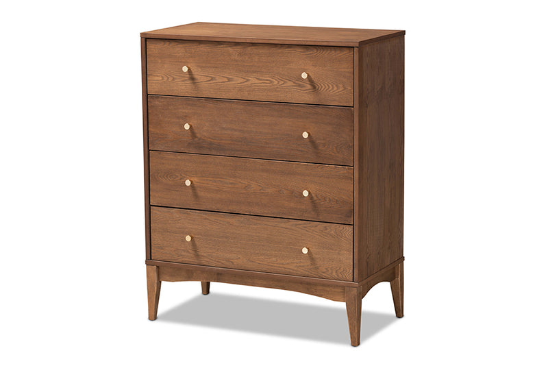 Quincia Mid-Century Modern Ash Walnut Finished Wood 4-Drawer Chest