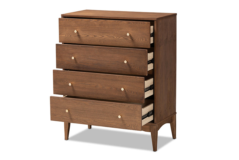 Quincia Mid-Century Modern Ash Walnut Finished Wood 4-Drawer Chest