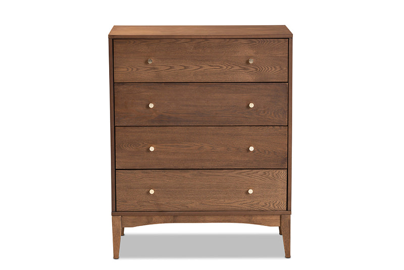 Quincia Mid-Century Modern Ash Walnut Finished Wood 4-Drawer Chest