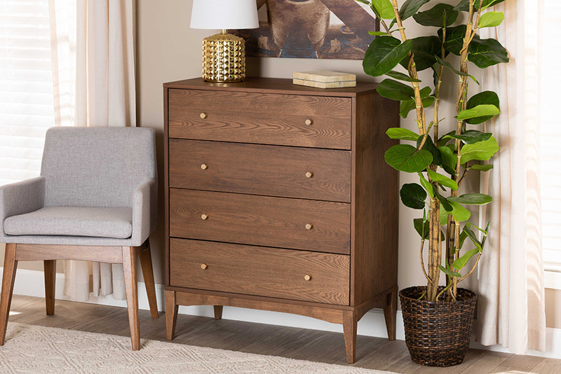 Quincia Mid-Century Modern Ash Walnut Finished Wood 4-Drawer Chest