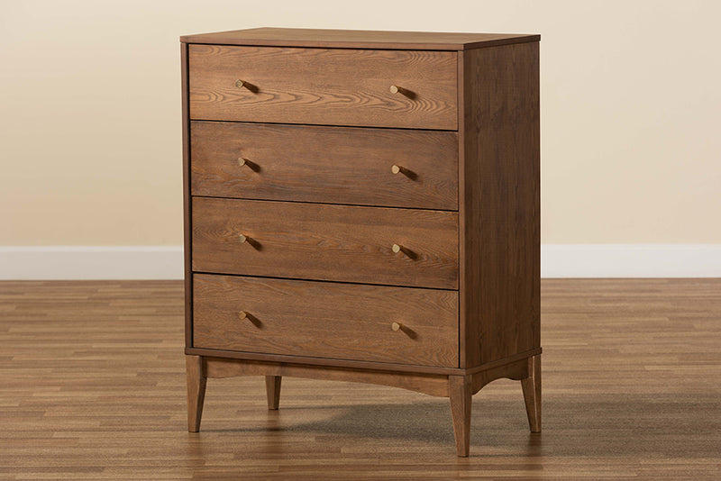 Quincia Mid-Century Modern Ash Walnut Finished Wood 4-Drawer Chest