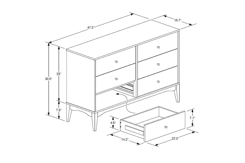 Quincia Mid-Century Modern Ash Walnut Finished Wood 6-Drawer Dresser