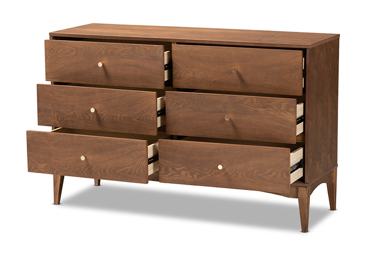 Quincia Mid-Century Modern Ash Walnut Finished Wood 6-Drawer Dresser