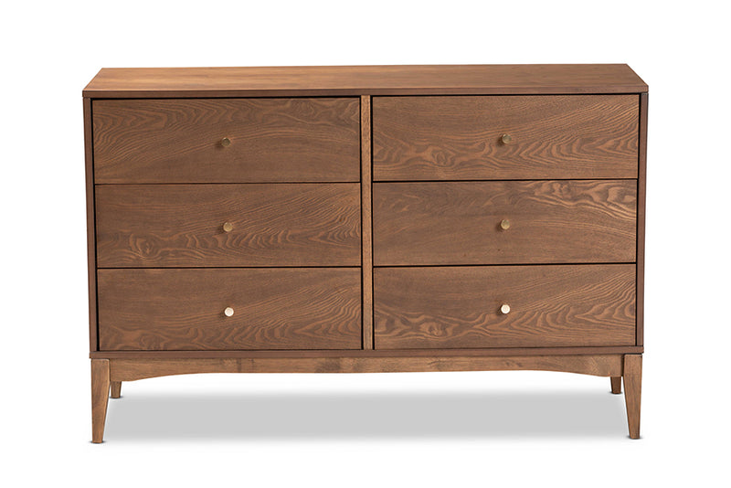 Quincia Mid-Century Modern Ash Walnut Finished Wood 6-Drawer Dresser