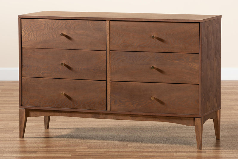 Quincia Mid-Century Modern Ash Walnut Finished Wood 6-Drawer Dresser